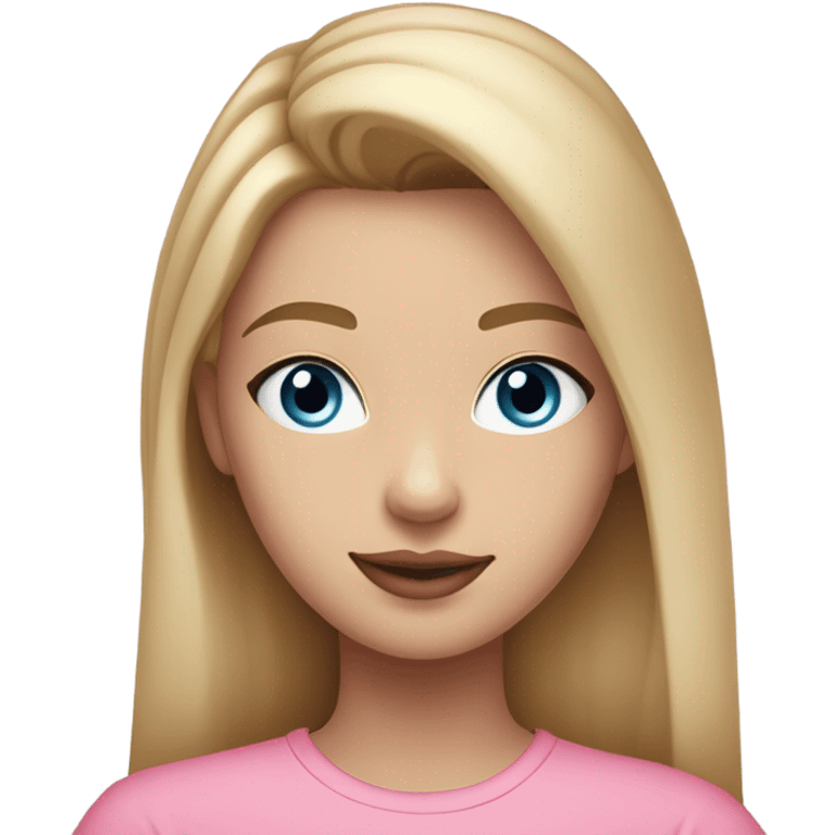 I 21 year old girl with warm blonde hair and blue eyes in a pink shirt. She was makeup on that’s natural and subtle pink lips emoji