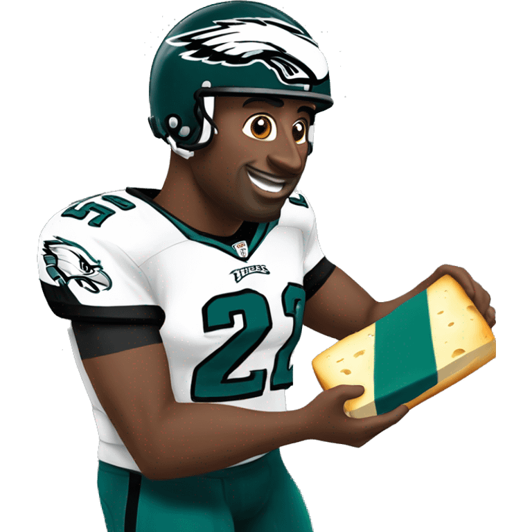 Philadelphia Eagles player eating cheese steak emoji