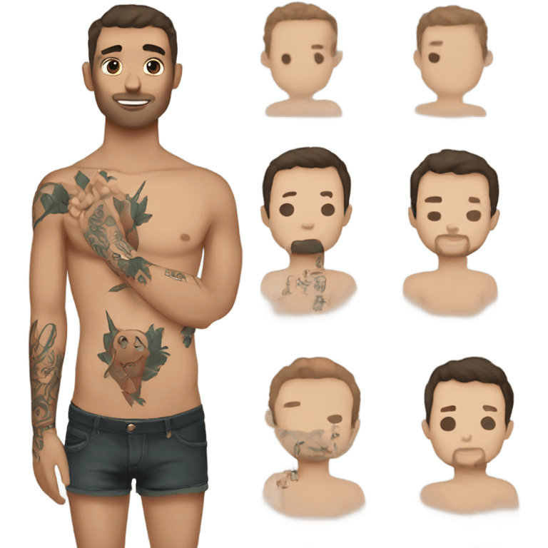 Shirtless white male tattoos emoji