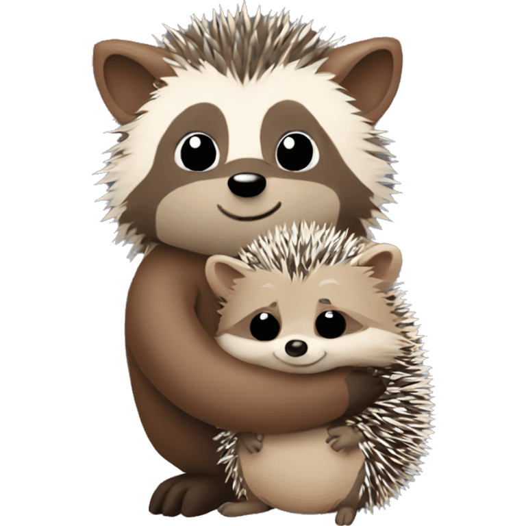 Hedgehog and raccoon hugging emoji