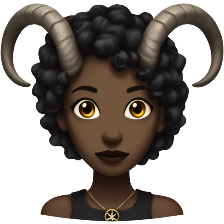 gothic black female with goat horns brown eyes pentagram emoji