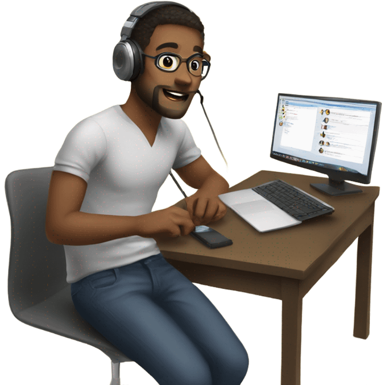 young English teacher working online at home with headphones and mic  emoji