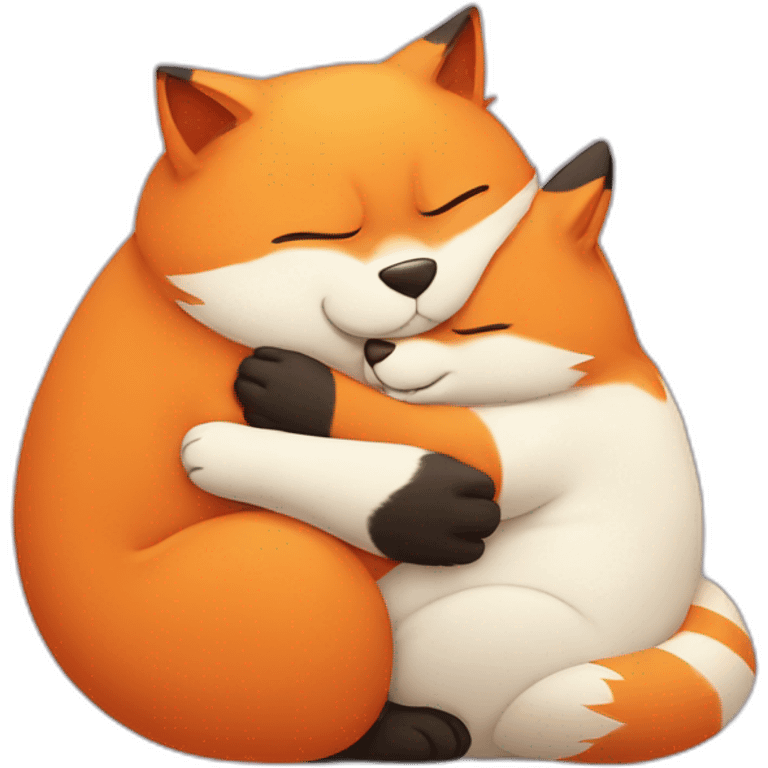 fat cat hugs little fox emoji