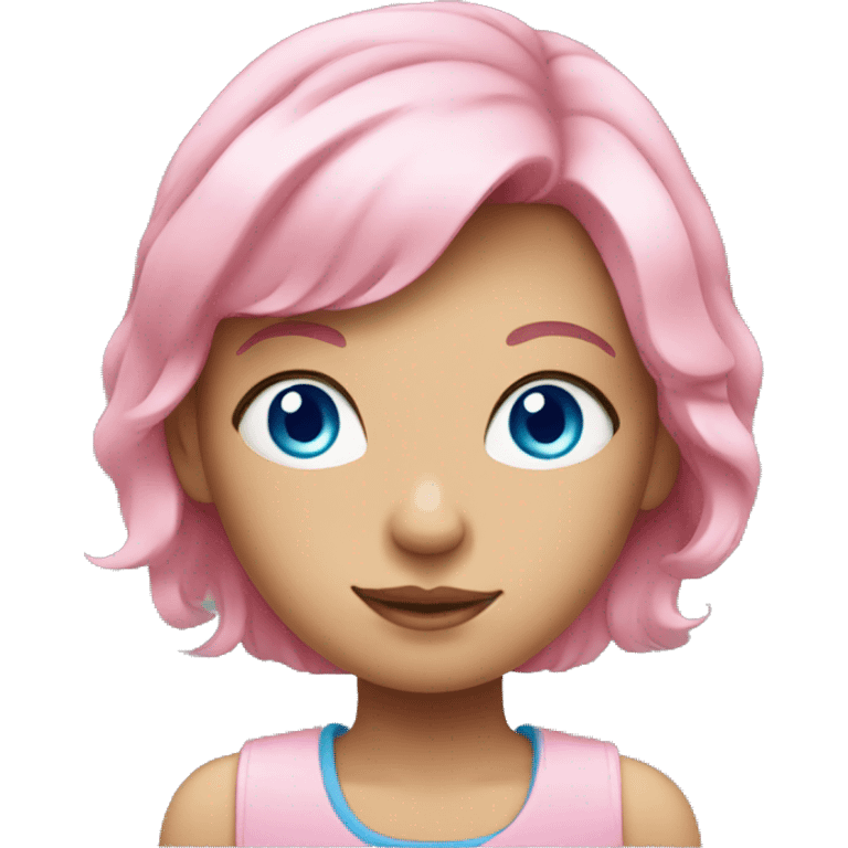 A girl with blue eyes and pink hair emoji