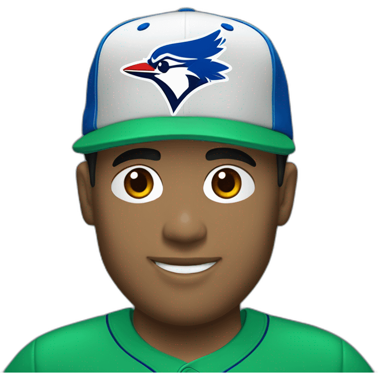 light skin guy in a green shirt and toronto blue jays hat (blue) emoji