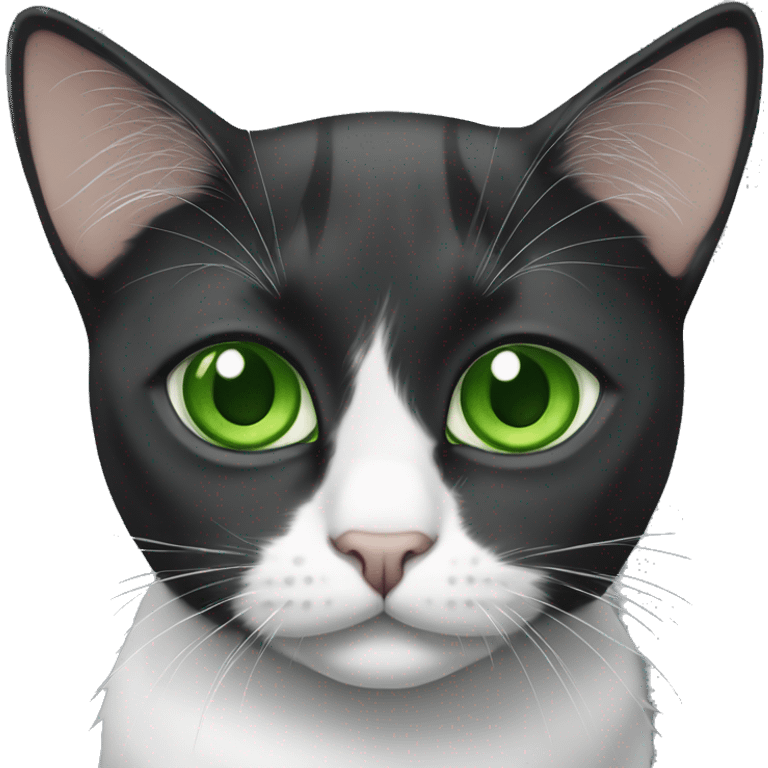 A black and white flop-eared Scottish cat with green eyes emoji