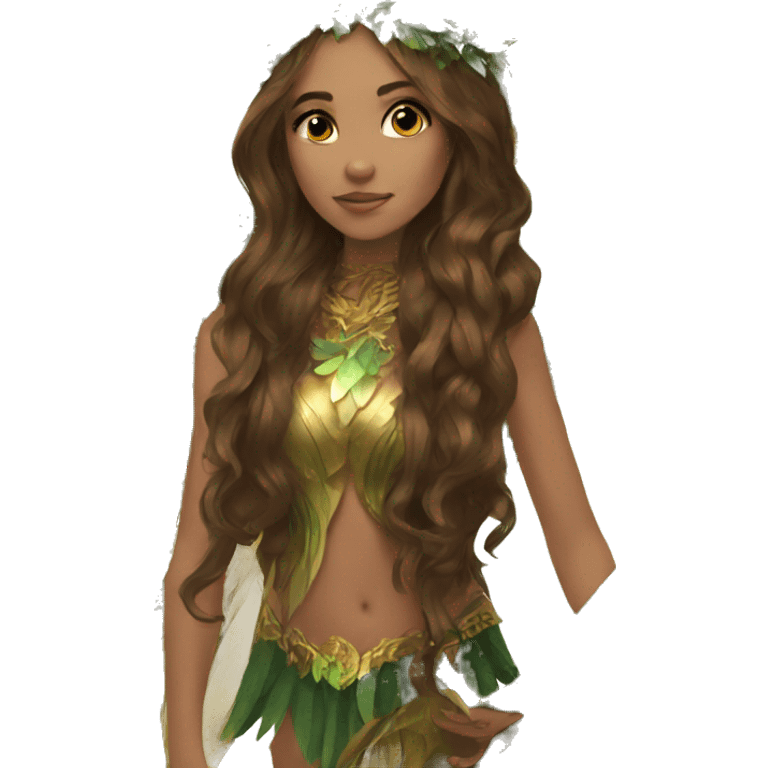 big wings, Beautiful, fairy, gold, brown, dark green, green, long hair emoji