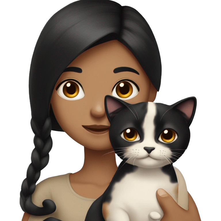 Girl with black hair holding a Siamese and a calico cat. emoji