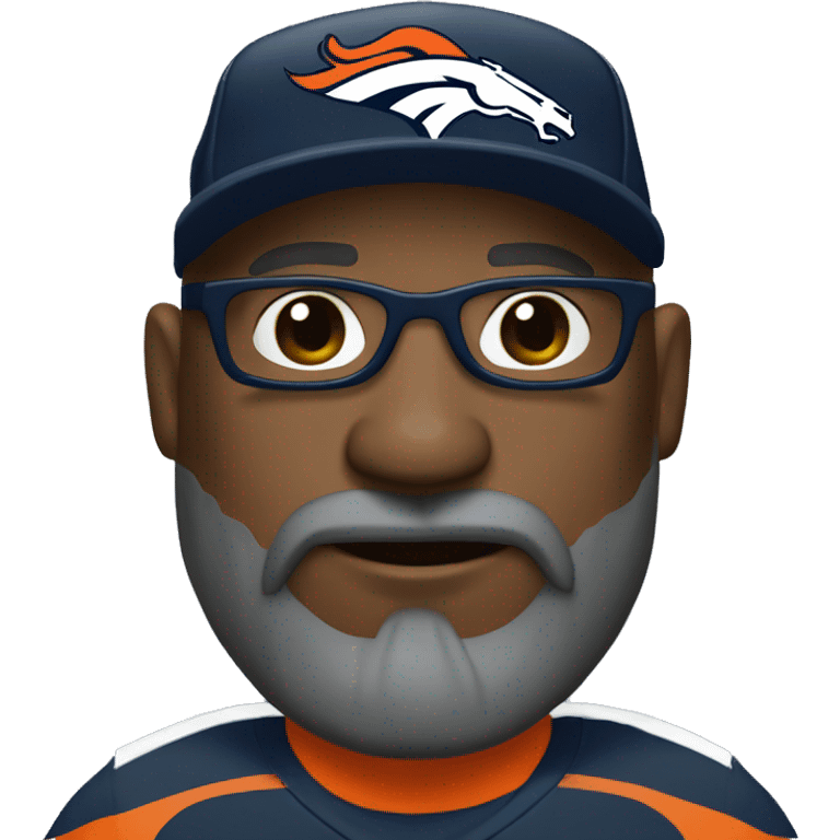 Bald black guy head dark grey long beard wearing Denver broncos cap and Jersey and sunglasses  emoji