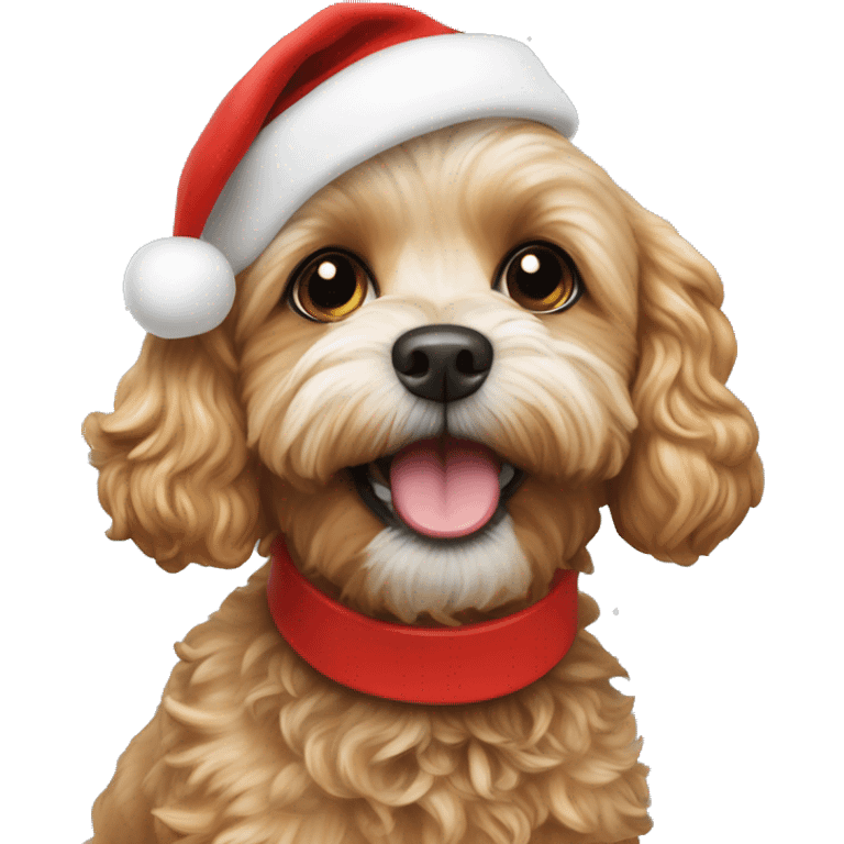 Cavapoo dog wearing a Santa hat ￼ emoji