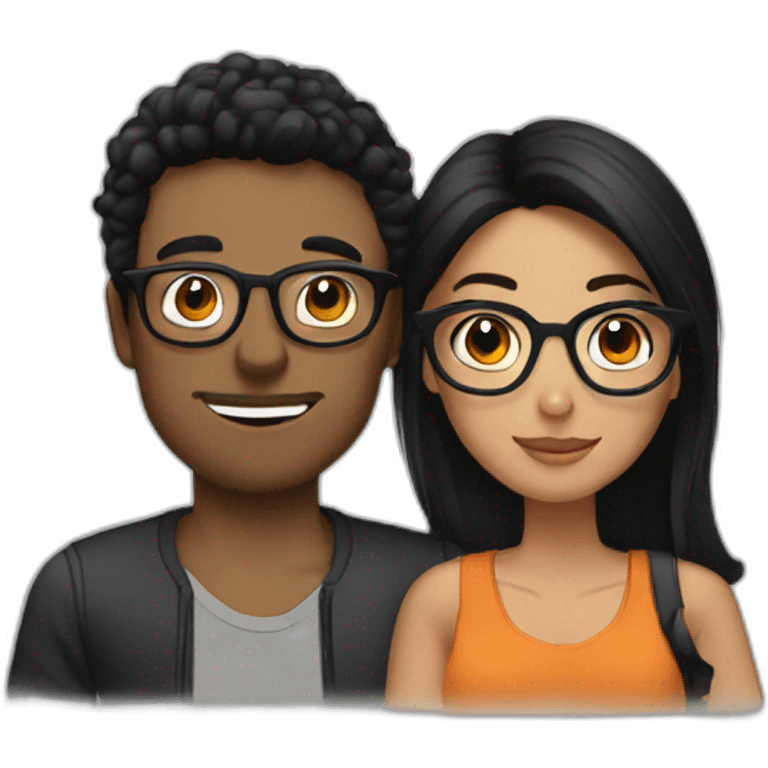 fit boyfriend with glasses and black hair with brunette girlfriend emoji