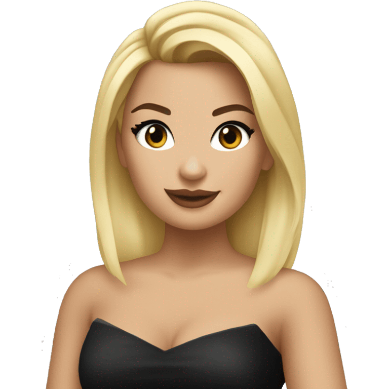 Emoji of Demi Lovato with blonde hair in a black mini dress, confidently pointing forward with a stylish, influencer vibe emoji