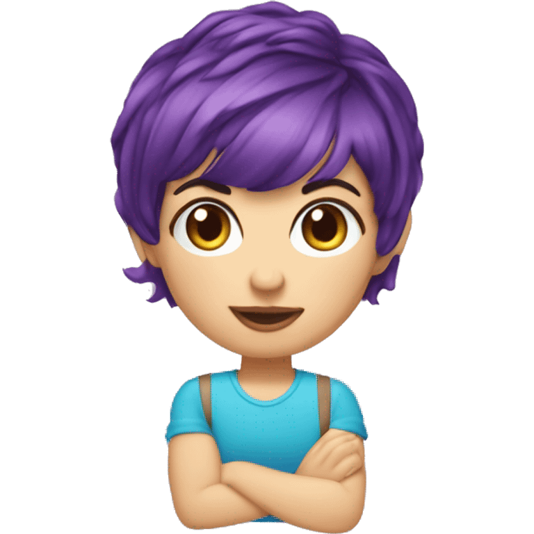 bangs purple pixie cut hair girl with blue eyes, driving Cooper Mini Convertible  emoji