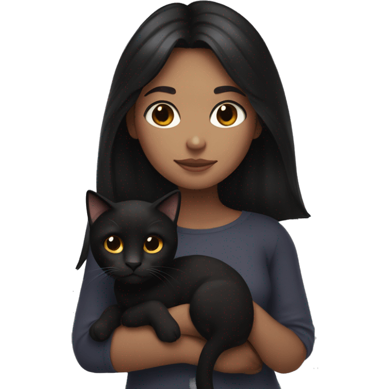 Girl with black hair collarbone length and brown hair and white skin holding a black cat emoji