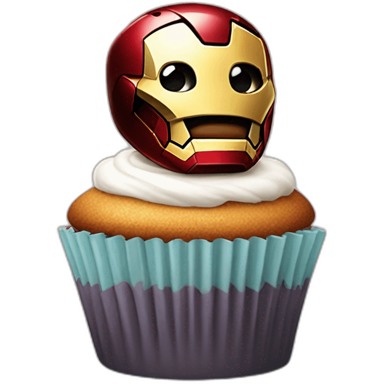 Happy cupcake with iron man sitting on it  emoji