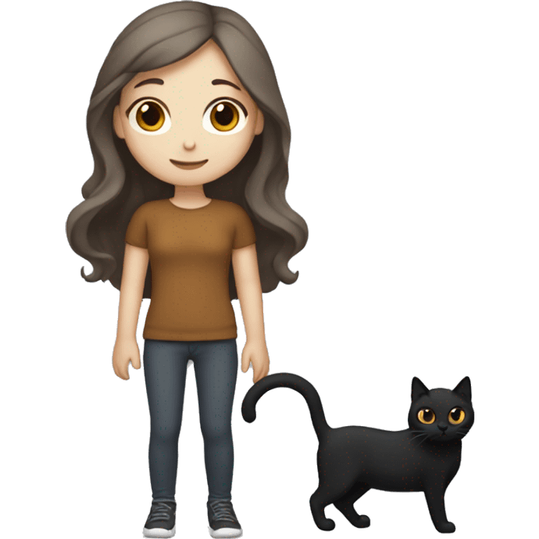 White skinned girl with long brown hair and a black cat and a grey one emoji