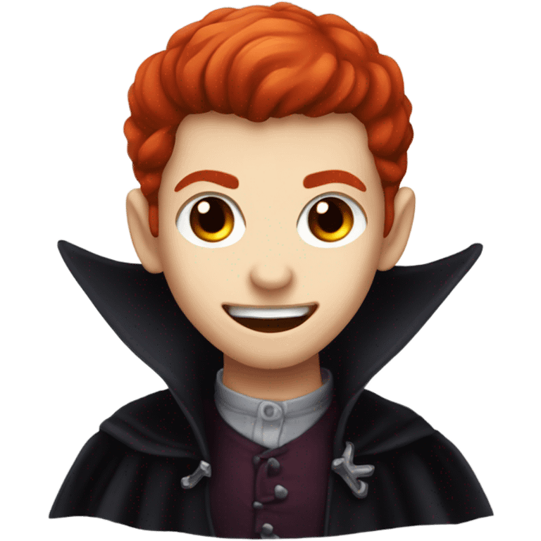 a vampire boy with red hair, fangs and red eyes, wearing vampire coat emoji