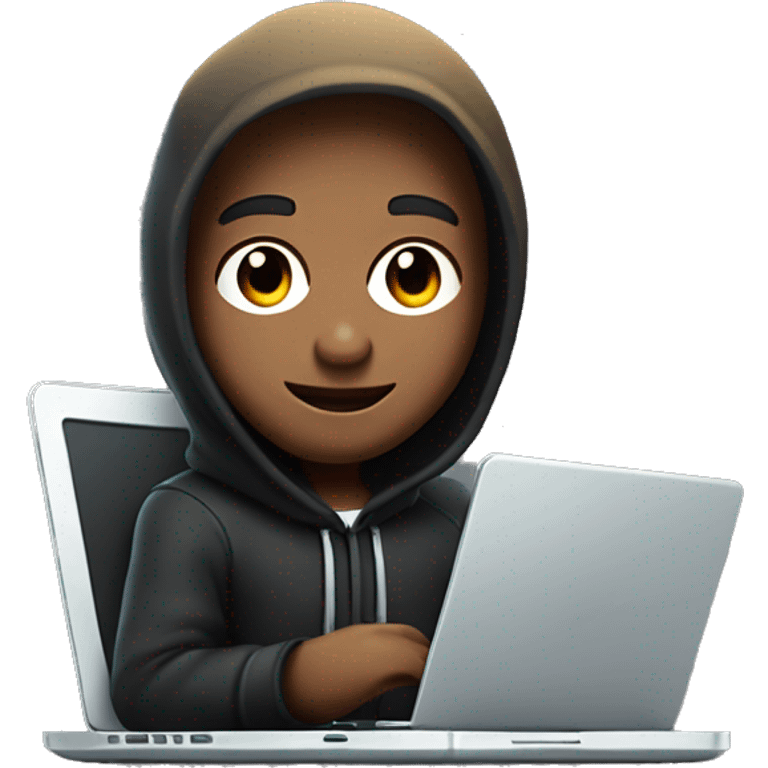 one 3d boy characters (like the apple memoji design style) dressed as developers wearing dark hoodies working. One  the laptop is programing, background is transperent emoji