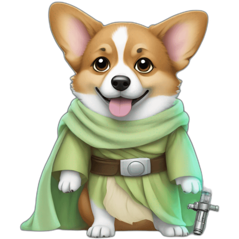 Corgi dress as yoda with light saber emoji