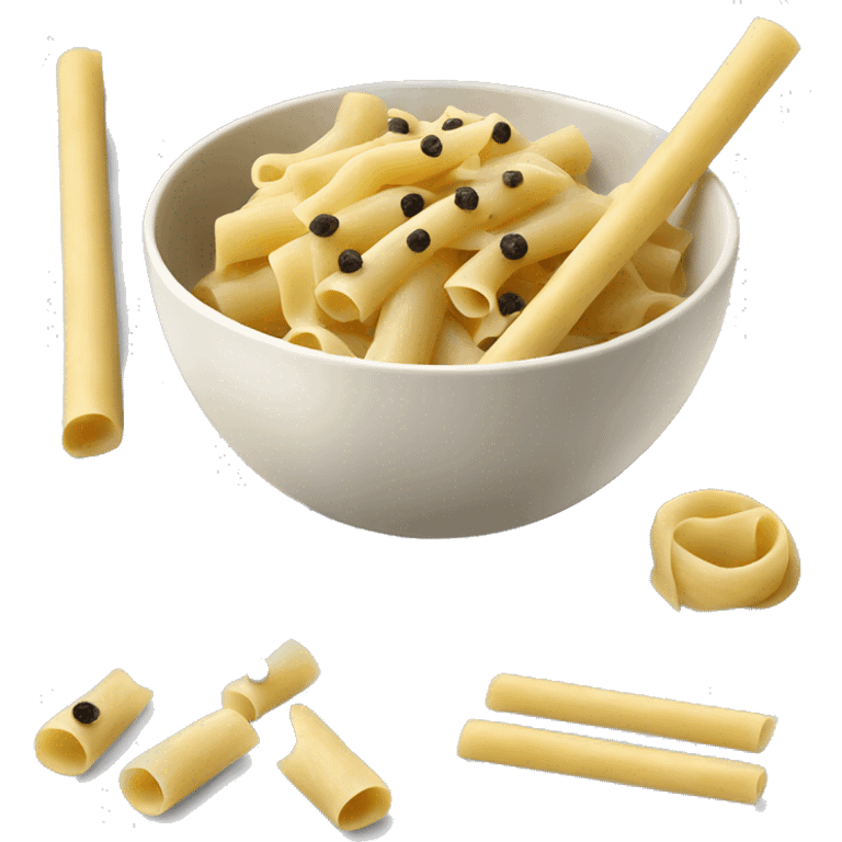 Creamy pasta with black pepper in a bowl with roll sticks emoji