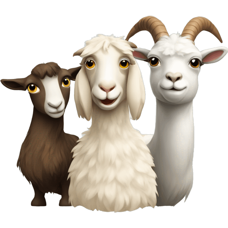 Goat, alpaca, goose stand together  emoji