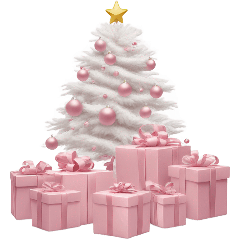 Light pink Christmas gifts under a white Christmas tree  emoji