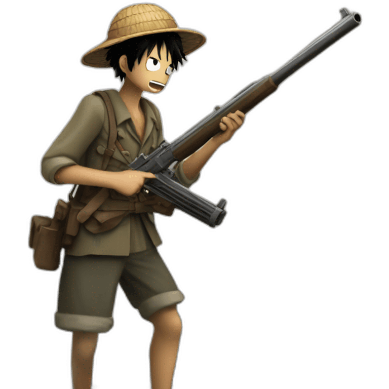 luffy with a gun in the trenches in world war 1 emoji