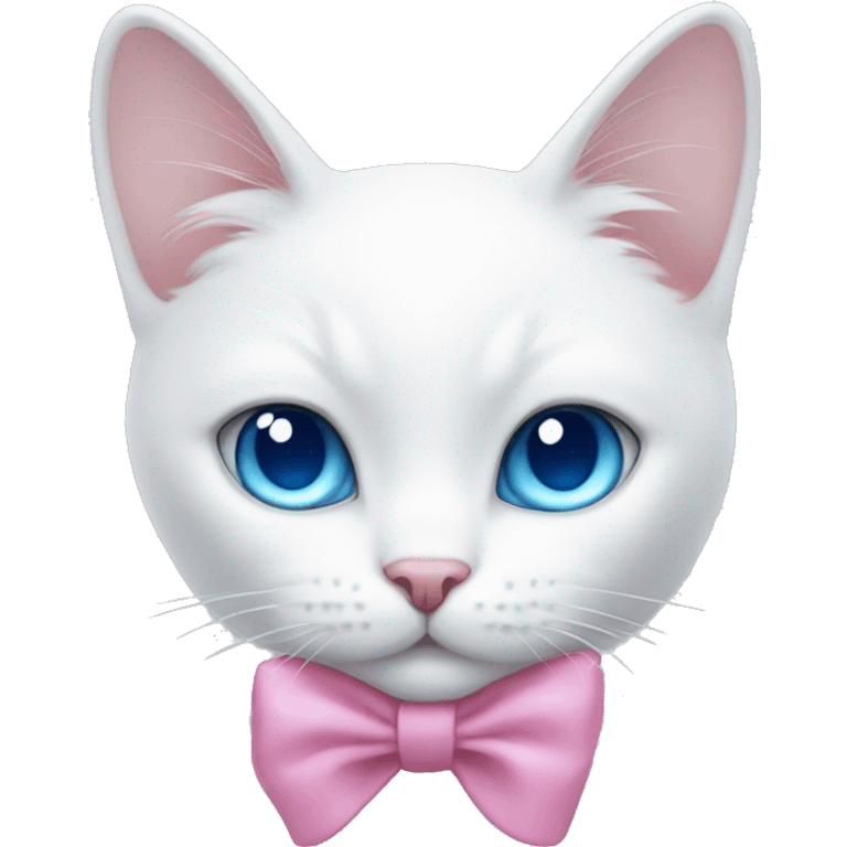 white cat with a pink bow and blue eyes emoji