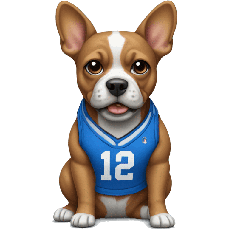 Micro bully dog wearing a blue basketball jersey  emoji