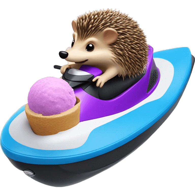 hedgehog eating purple ice cream on a jet ski  emoji