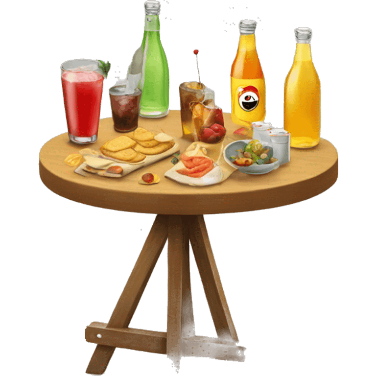 a standing table with a melange of apéro drinks and snacks emoji