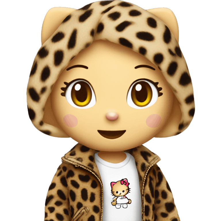 hello kitty plushie with a leopard jacket  emoji