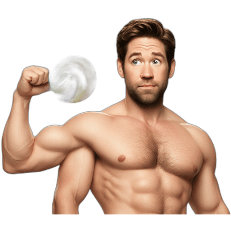 john krasinski without shirt and flexing and a popsicle emoji