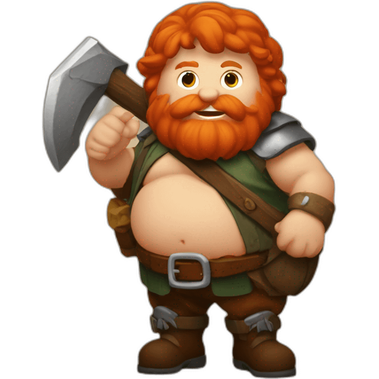 Fat redhead dwarf with beer and pickaxe emoji