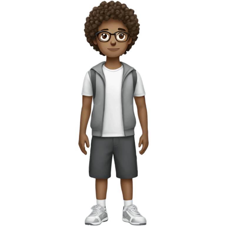 young man with curly brown hair and glasses sport wear emoji