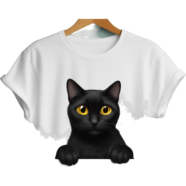 black cat hanging on beautiful black haired woman shirt emoji