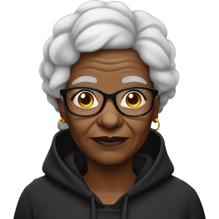 African Hacker grandma wearing hacker style black hoodie emoji