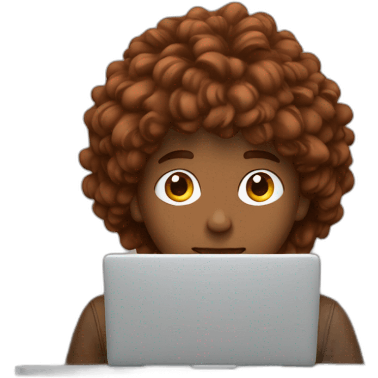 Young man behind a laptop hair chestnut color emoji