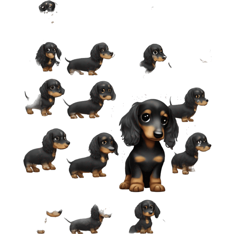 light Merle long haired black Dachshund puppy full body emoji