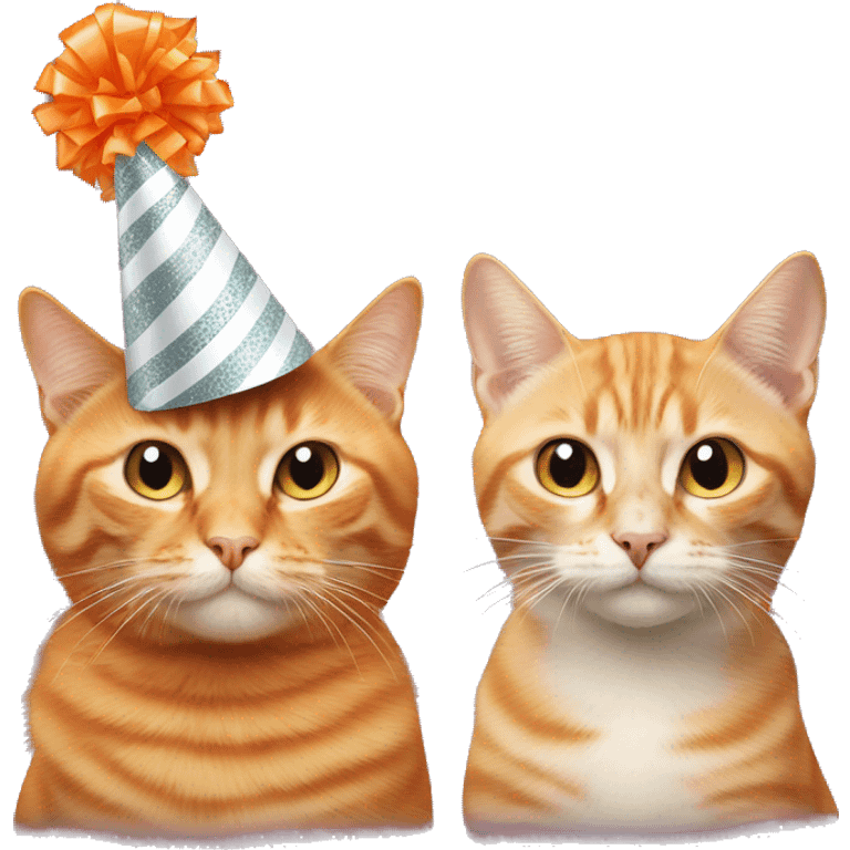 Orange cat and beige cat wearing party hat emoji