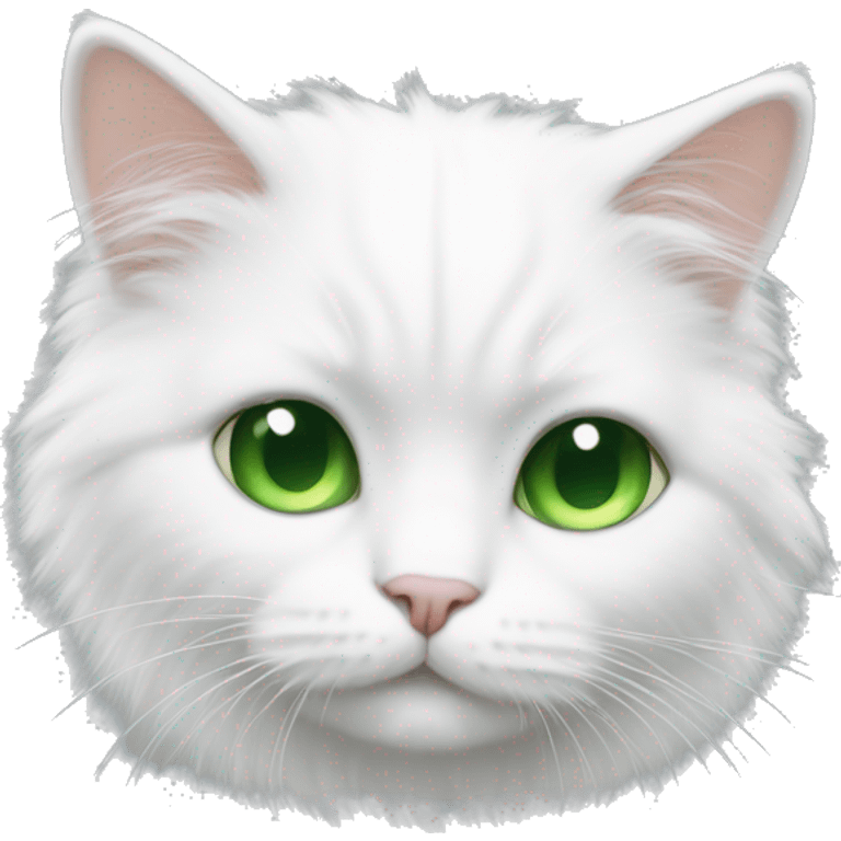 White cat, green eyes, fluffy emoji