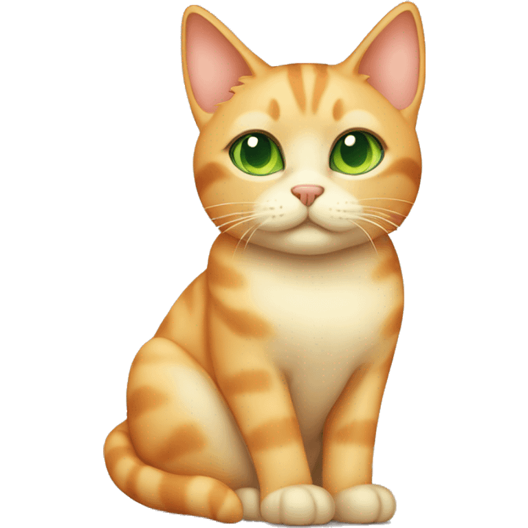 light orange/cream colored cat with green eyes and tipped left ear sitting down  emoji