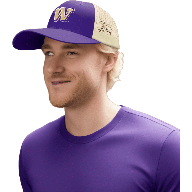 Washington huskies logo hat on a blonde male emoji