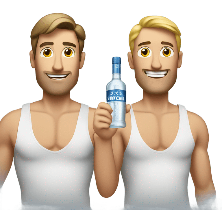 Two shirtless Caucasian men with vodka in hand emoji