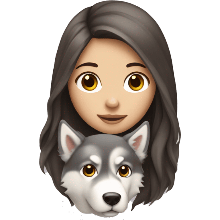 Long haired white brunette girl holding husky emoji