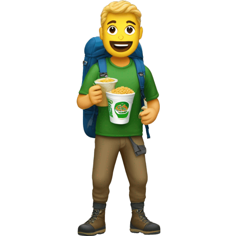 Hiker with a pot noodle emoji