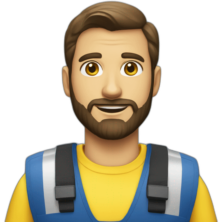 Ikea coworker blue eyes beard manager man blue stripes t-shirt and yellow security vest emoji