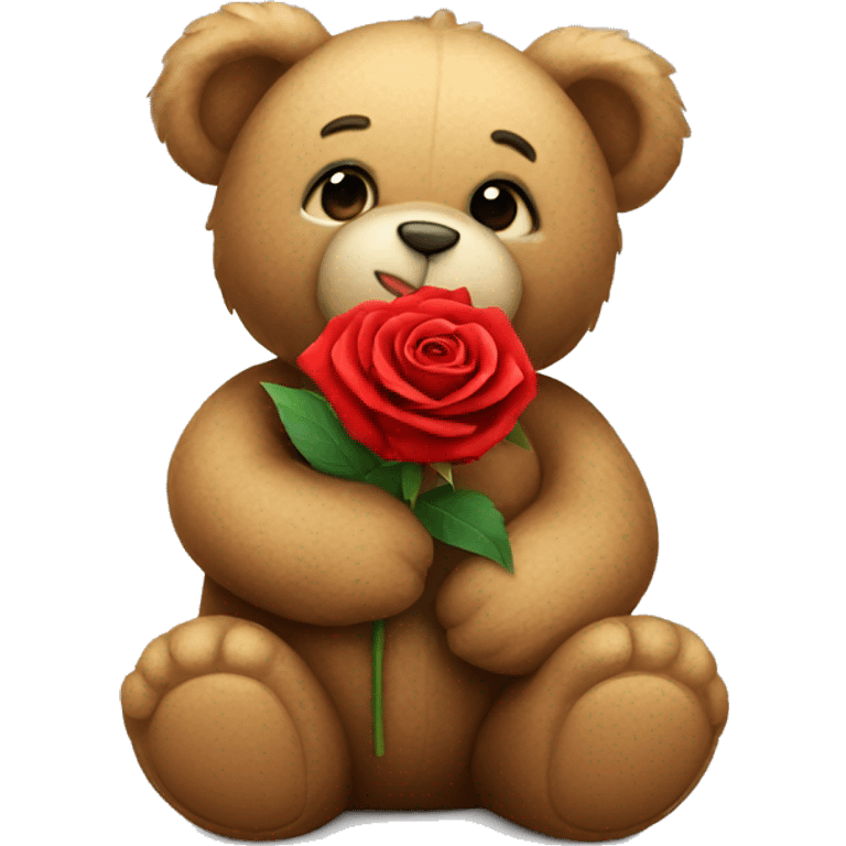 Teddy bear holding a red rose emoji