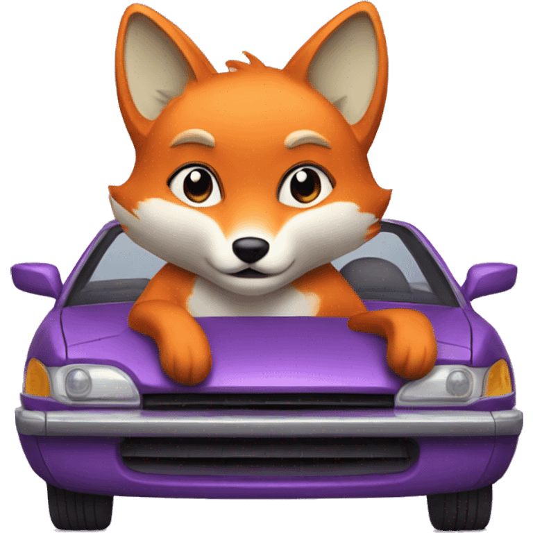 a purple fox in a car emoji