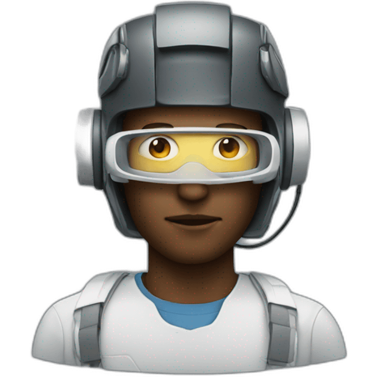 man with high tech gear on face emoji